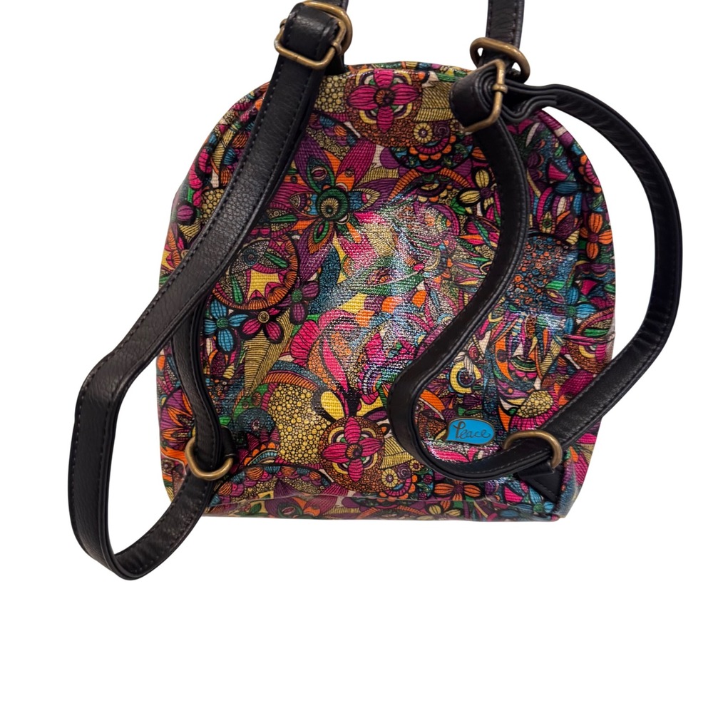 Sakroots Multicolor Floral Dome Backpack Purse with Black Straps
